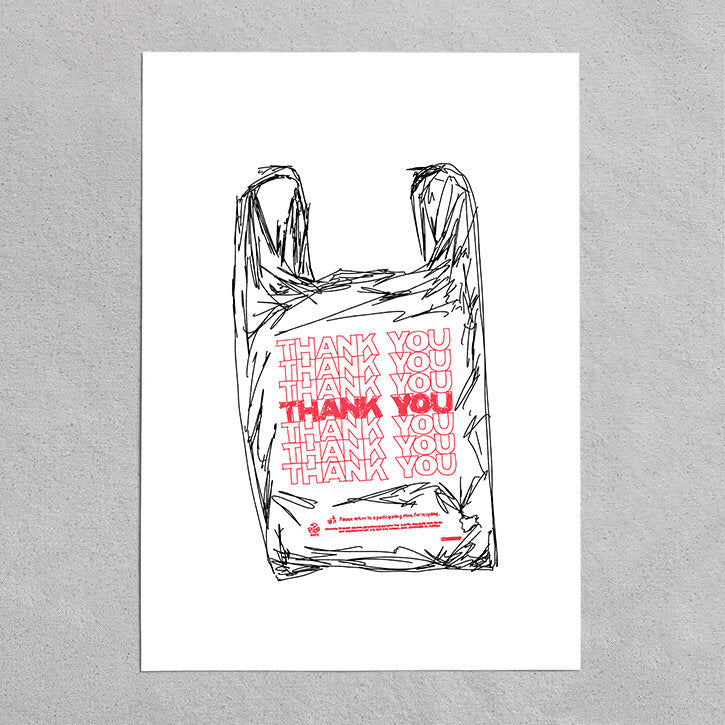 red thank you plastic bag