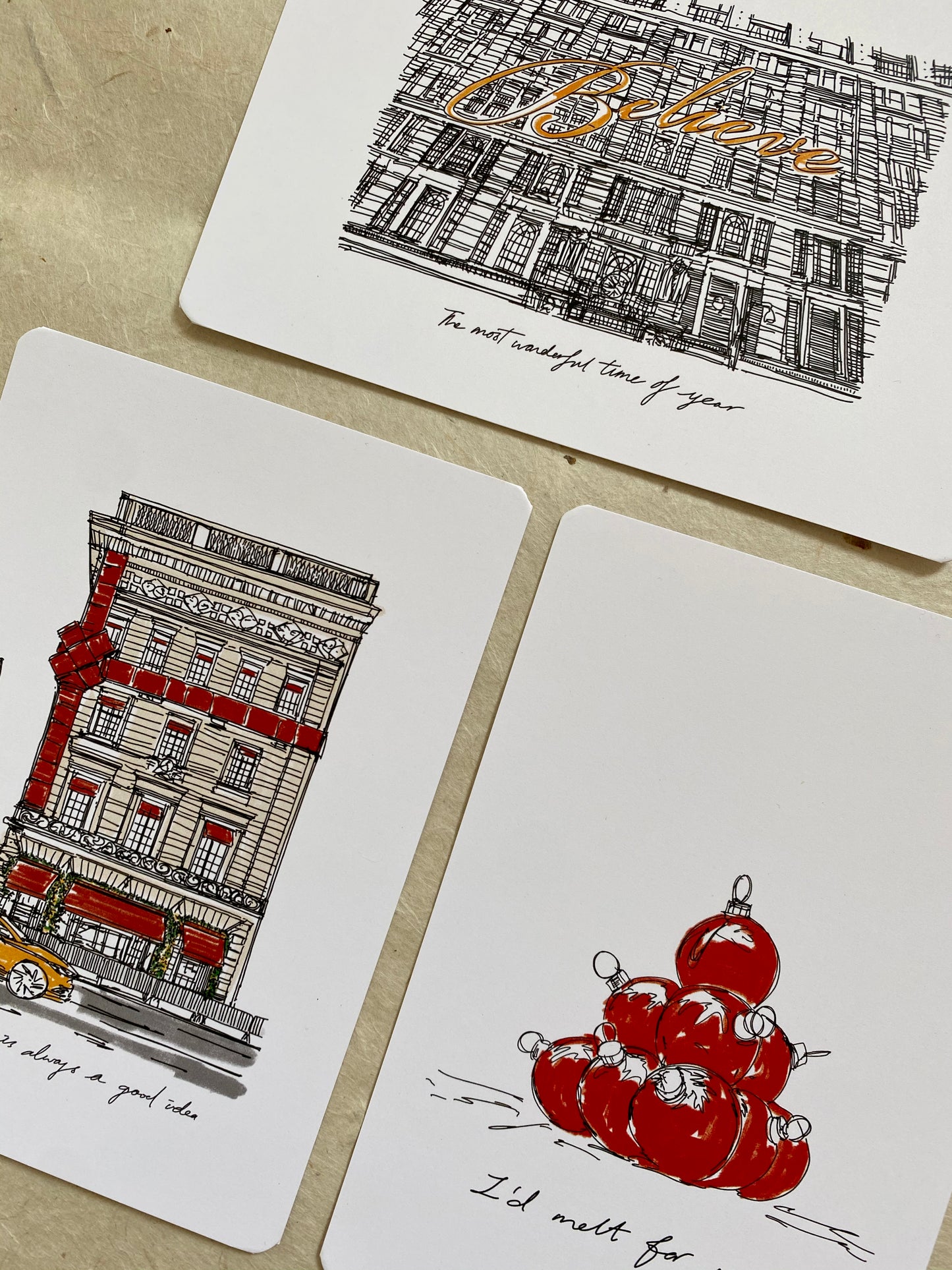 set of 5 christmas postcards