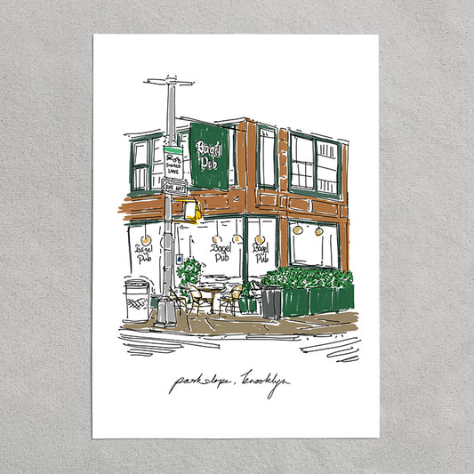 Bagel Pub Park Slope Brooklyn Art Print | NYC Bagel Shop Illustration | New York City Wall Art