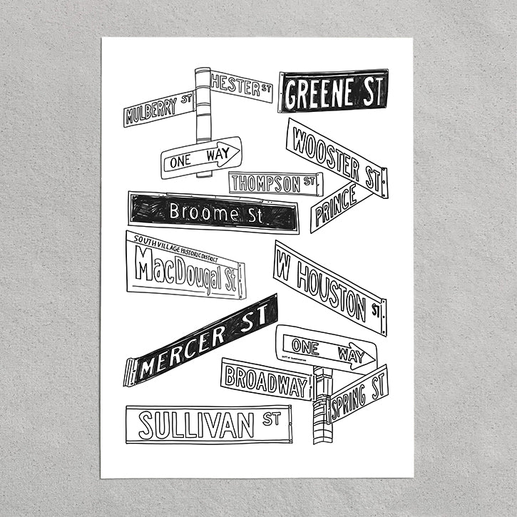 soho district street sign collage
